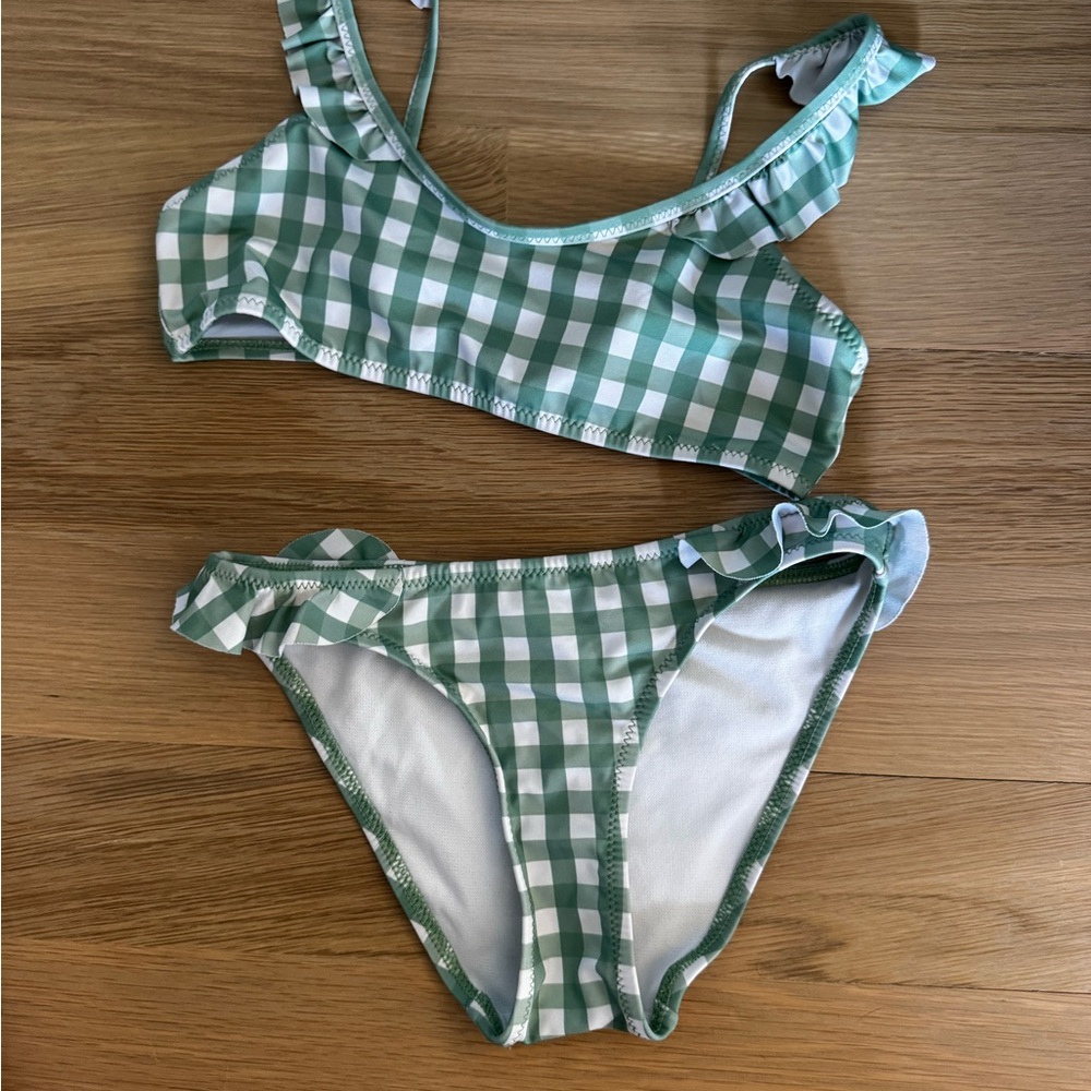 Zara Girls Green Gingham bikini Set